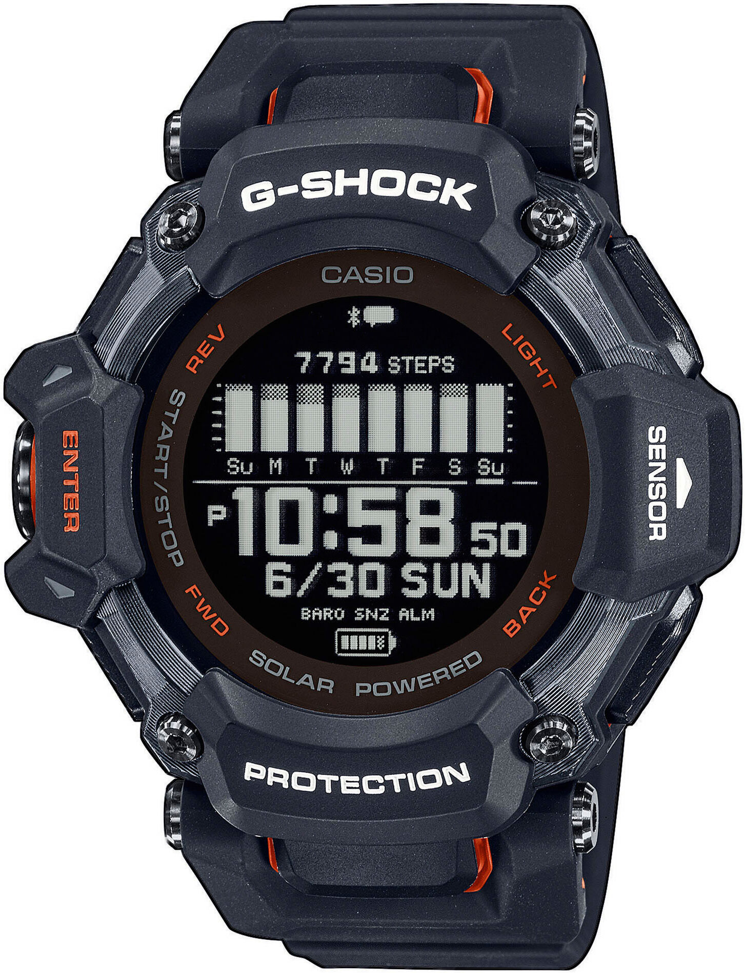 Smartwatch CASIO G-SHOCK "GBD-H2000", orange (schwarz, orange, schwarz, orange), Smartwatches, Herren, Smartwatch, Solaruhr, Armbanduhr, Herrenuhr, Digitaluhr,Stoppfunktion, Weltzeit