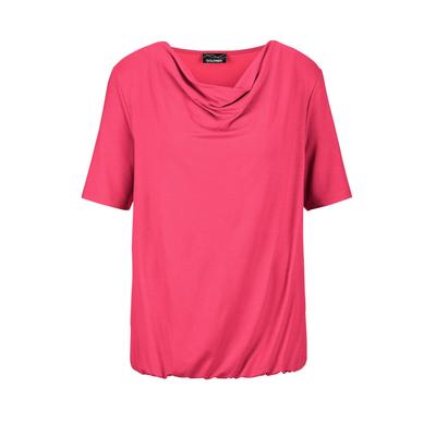 Kurzarmshirt GOLDNER "Blusenshirt mit Wasserfallausschnitt", Damen, Gr. 42, rot (koralle), Obermaterial: 95% Viskose CV. 5% Elasthan EL., Basic, figurumspielend, Gerade, Shirts, Wasserfallausschnitt