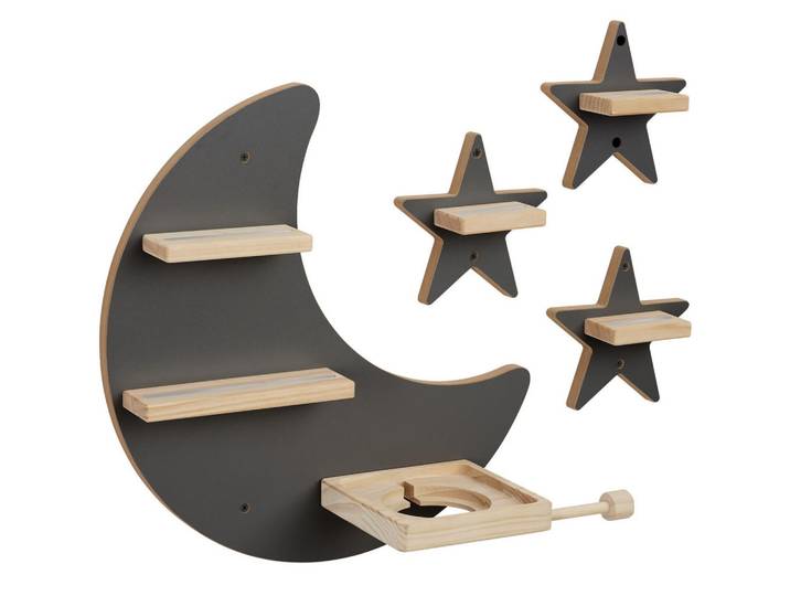 tectake Tonie Regal Mylittlestory Star, ansteckbare Kopfhörerhalterung, anthrazit, Anthrazit, Holz, Freiform, 47.5x42.5x16.5 cm, Wohnzimmer, Regale, Wandregale