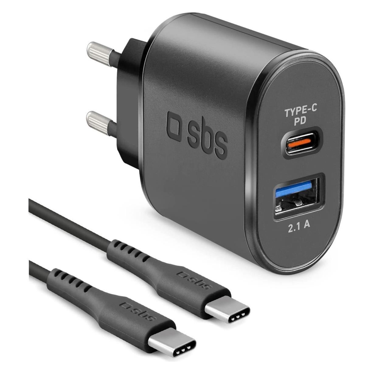 SBS PD-Reiselader inkl. USB C-Kabel (18 W, 2 Ports) (TEKITTRPDCCK)