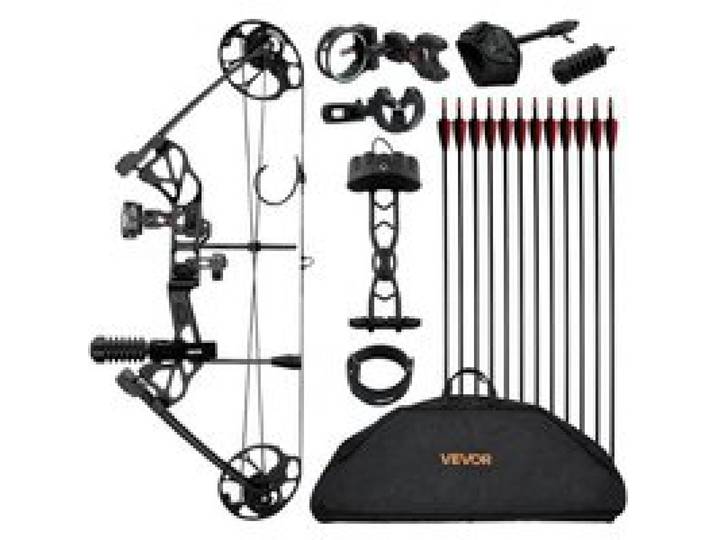 VEVOR Arc à poulies, réglable de 482,6 à 762 mm, kit arc de chasse pour débutant, puissance de 8,62 à 31,75 kg, kit pour droitier avec équipement de chasse, vitesse de flèche maximale 97,5 m/s, noir
