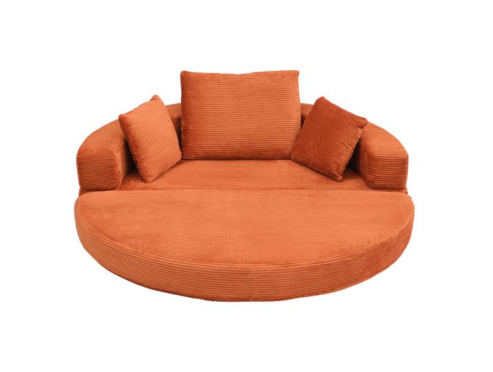 Canapé-lit modulaire sans structure rouge 173x176cm, canapé pliant ovale multifonctionnel avec coussin, revêtement en tissu côtelé, mobilier autoportant pour la maison