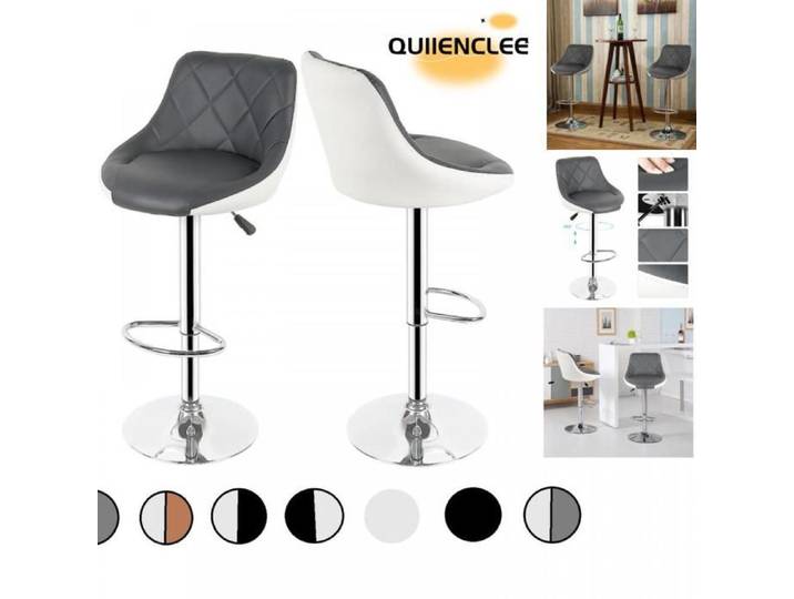 Tabourets de bar lot de 2 QUIIENCLEE chaises de bar à pieds métalliques en PU gris-blanc pour bars et restaurants