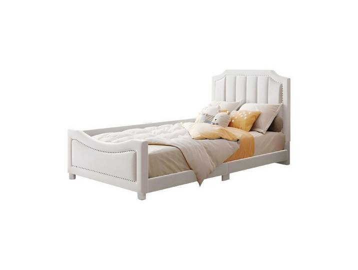 Odikalo Kinderbett Polsterbett Jugendbett 90x200 Flanell Rückenlehne Armlehne Beige/Grau