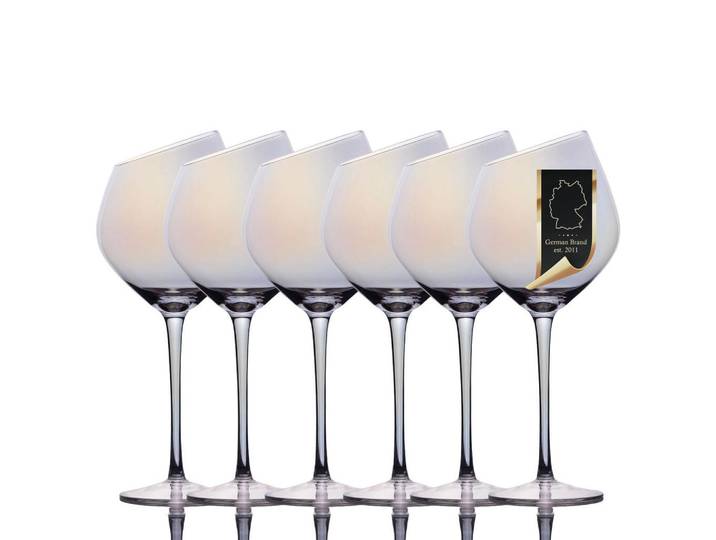 Intirilife Wein Glas SET moderne Kante Regenbogen Schimmer 470 ml (6er-Set), Transparent, Glas, 0.47 L, leicht zu reinigen, Gläser, Weingläser