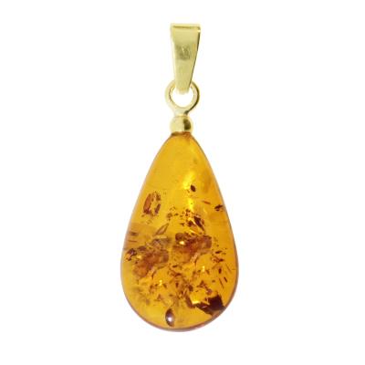 Kettenanhänger OSTSEE-SCHMUCK "Ostsee-Schmuck Anhänger", gelb, Schmuckanhänger, Damen, 27 x 11mm, Bernstein, 1,1 g, Kettenanhänger