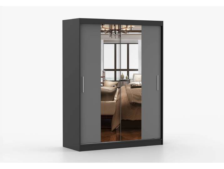 Schwebetürenschrank VISTA 01 150 cm Schwarz Grau + Spiegel
