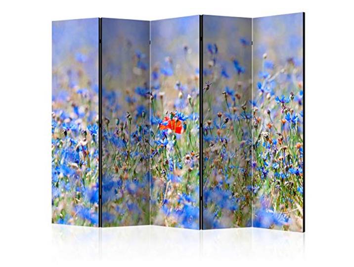 decomonkey Paravent Raumteiler Innen Blumen, 225x172 cm, 5-teilig, Natur Beidseitig, Wiese, Wohnzimmer, Room Divider, Wall, Raumteiler Stehend, Trennwand, Sichtschutz, Spanische Wand, Holz