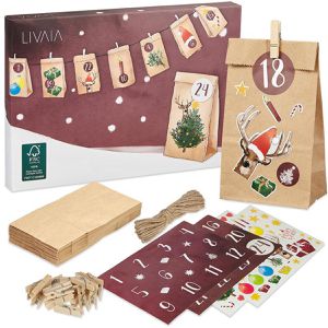 LIVAIA Adventskalender BEGR-000125, Bastelset, Adventstütchen zum Befüllen, 24 Stück