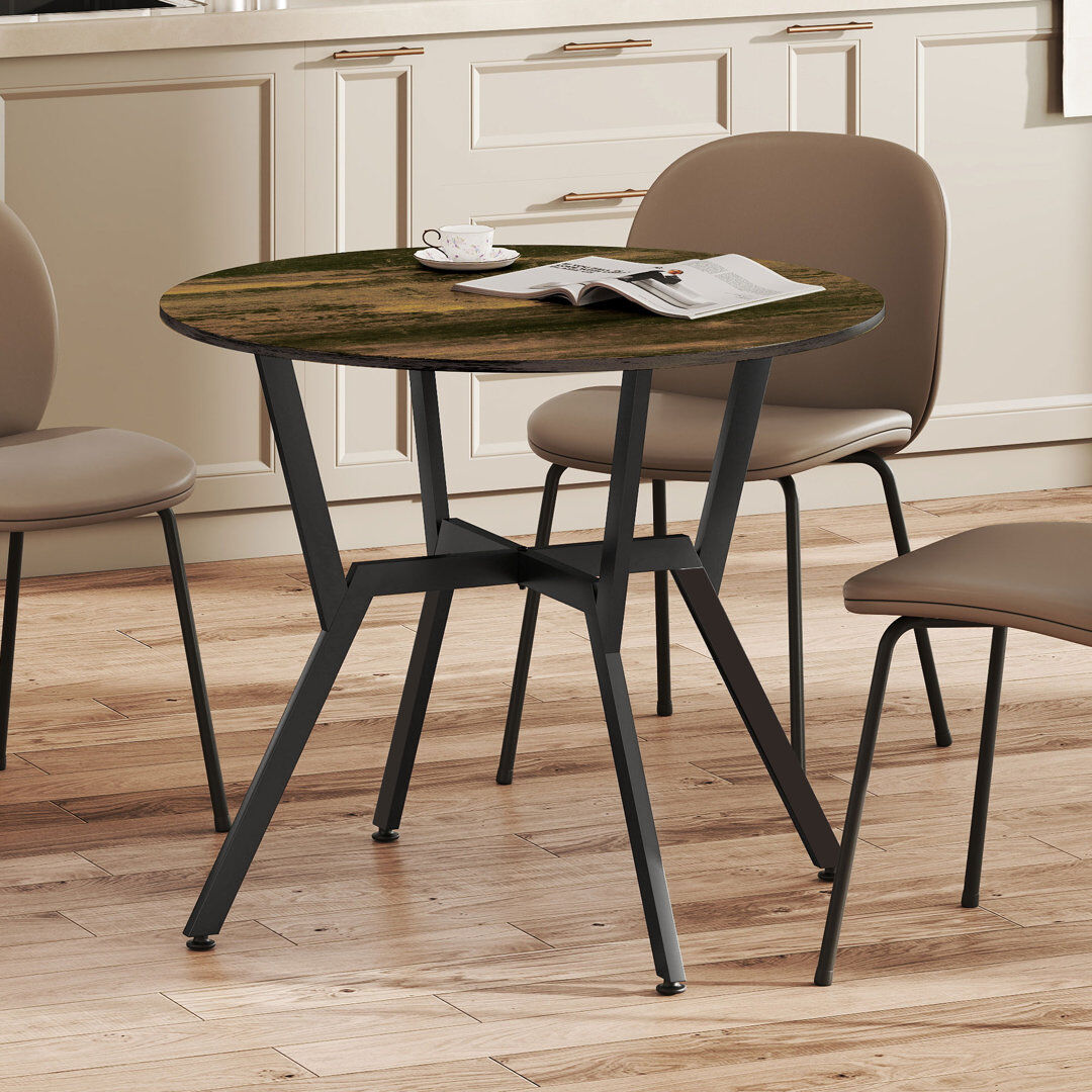 Borough Wharf Lamberto Dining Table, Round Kitchen Table with Black Legs Rustic Brown