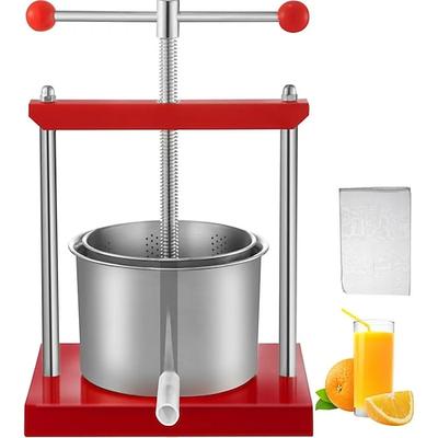 Weinpresse, Traubenpresse zur Weinherstellung, Weinpresse mit zwei Edelstahlfässern, Wein-, Käse-, Obst- und Gemüsetinkturpresse mit Power-Ball-Griff 0,1/3 mm dicke Platte