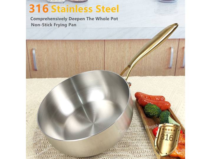 Poêle à frire en acier inoxydable 316, Wok non revêtu approfondie, poêle antiadhésive, cuisinière à gaz, cuisinière à Induction, ustensiles de cuisine universels