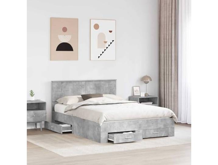 KTHLBRH Bett mit Schubladen, Zementgrau, 140 x 190 cm Technisches Holz, mit Kopfteil, Lattenrost, einfache Montage