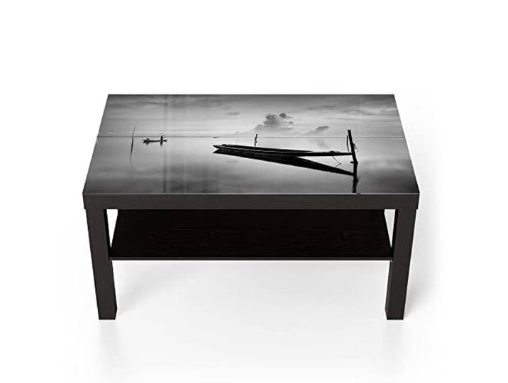 DEQORI Glastisch schwarz groß 90x50 cm Motiv Boote auf ruhiger See ausgefallener Beistelltisch aus Glas Hochglanz Couchtisch fürs Wohnzimmer moderner Couch Tisch mit Design