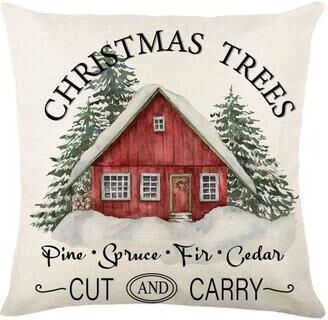 Uplift Treasures Merry Christmas Linen Pillow Cover With Deer And Tree Design 1
