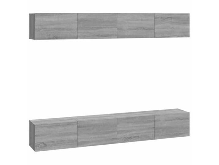 GHVBNMF TV Lowboard Wandmontage 4er Set Grau Sonoma 100x30x30 cm Vierteiliges Hängeschrank Set für Wohnzimmer und Jugendzimmer, pflegeleichter Holzwerkstoff mit praktischen Klapptüren.
