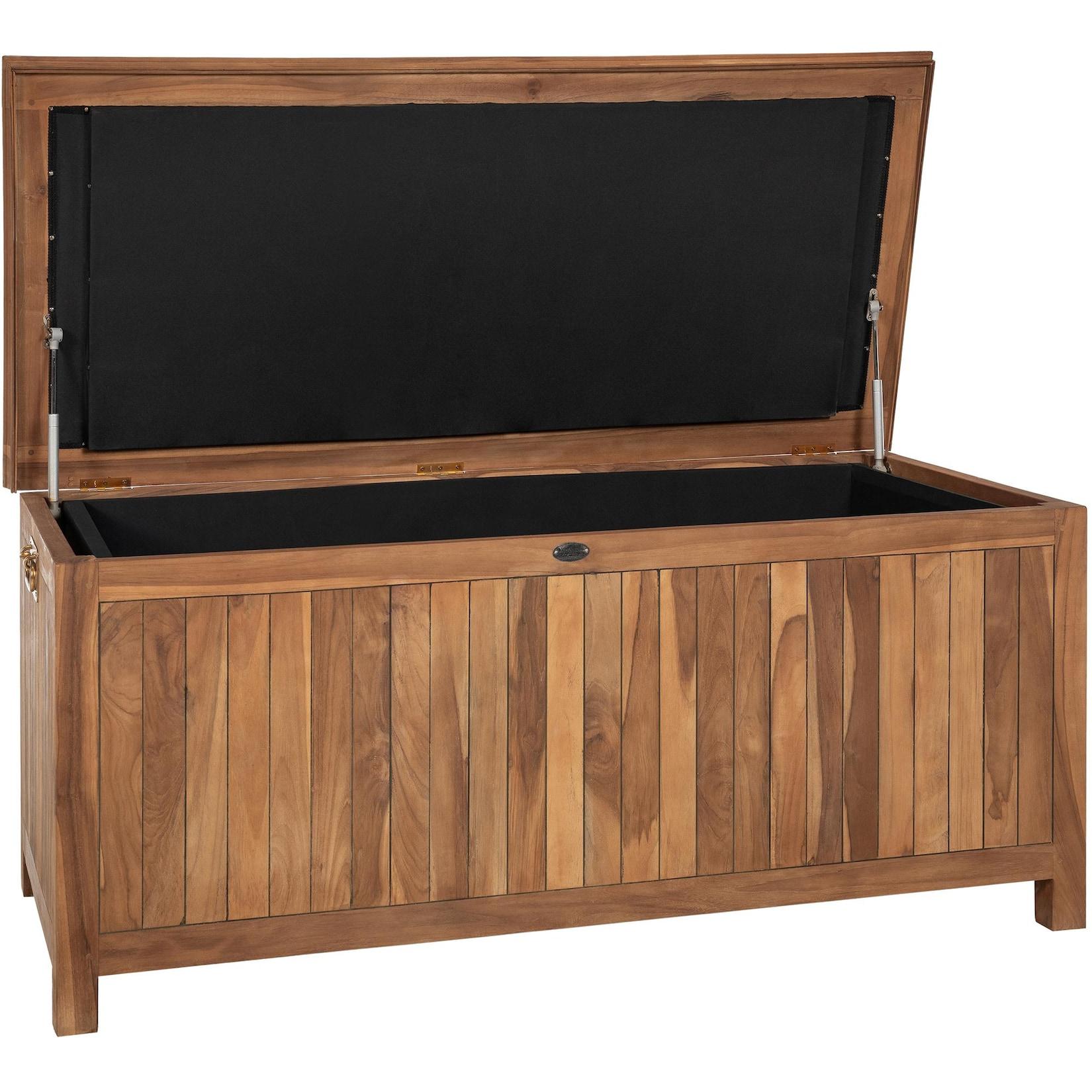 CLP Auflagenbox aus Teakholz mit Gasdruckfeder-Deckel und großem Stauraum Novena, robuste Gartenbox für Kissen und Gartenaccessoires