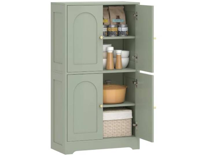 HOMCOM 110cm Küchenschrank mit 4 Türen Grün Freistehend, Bogenförmige Türen, 2 verstellbare Regalböden, Moderner Vorratsschrank, Esszimmer