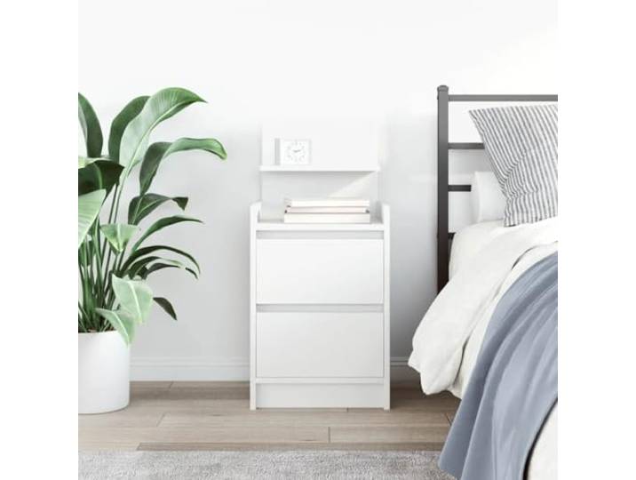 KTHLBRH Nachttisch mit 2 Schubladen, weiß, 38 x 34 x 80 cm Robustes technisches Holz, robuste Tischplatte für Lampen und Bücher, leicht zu reinigen, großer Stauraum