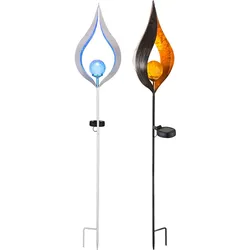 Solarleuchte blau silber Außenlampe Solar bronze Gartendeko Flamme Solarlampe, Crackleglas Metall, LxBxH 17,5x6x90 cm, 2er Set