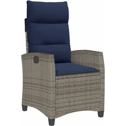 vidaXL Gartensessel mit Beistelltisch Verstellbar Grau Poly Rattan, Garten Liegestuhl, Outdoor Stuhl, Sessel, Gartensessel, Stuhl, Gartenstuhl
