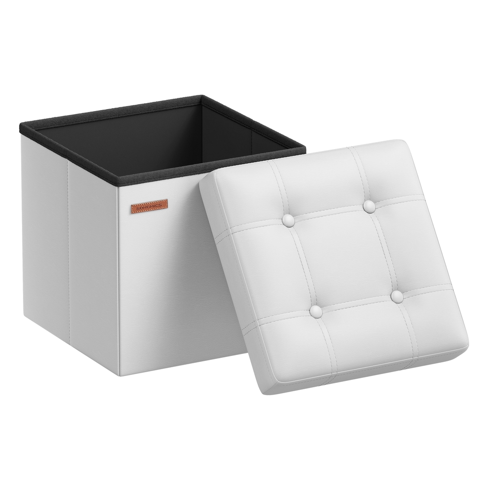 SONGMICS Sitzhocker wolkenweiß-tintenschwarz Kunstleder 38 cm faltbar LSF030W11