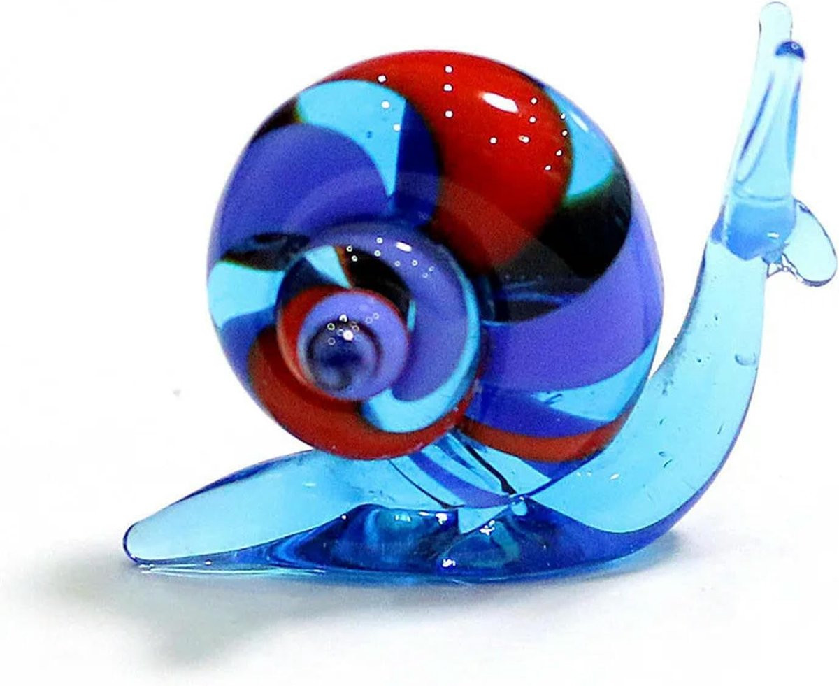 Handgemaakt diepblauw glazen slak beeldje voor tafeldecoratie
