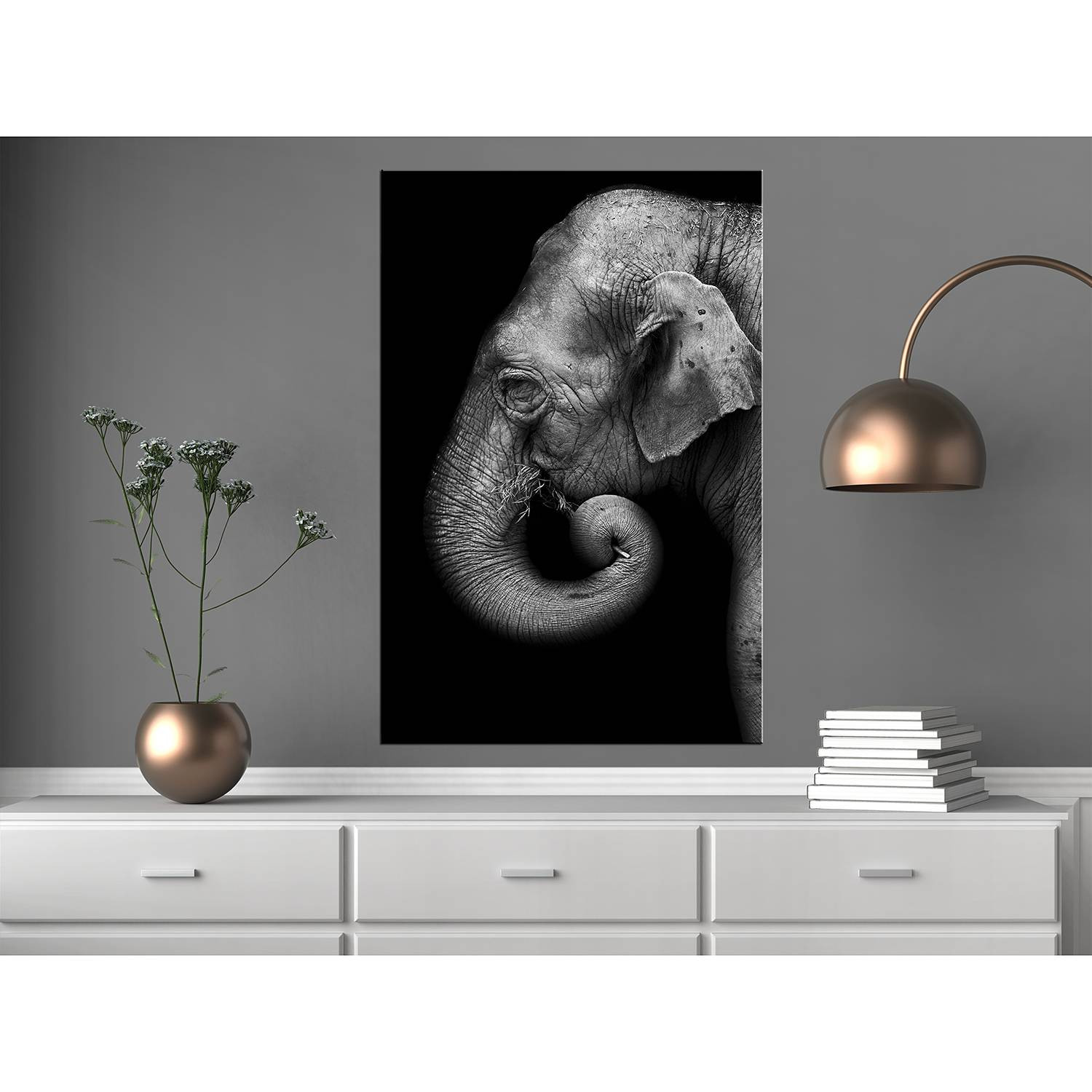 home24 Portrait of Elephant linnen afbeelding grijs 40 x 60 cm