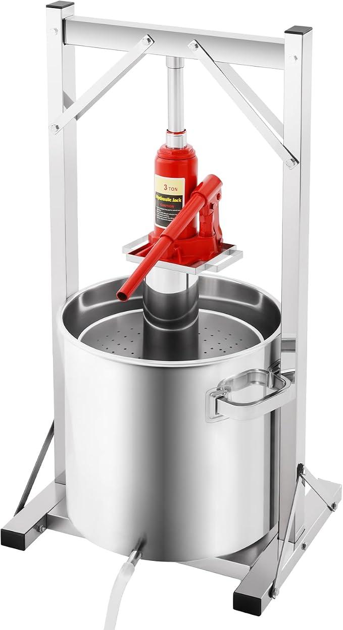 Großes Obstpresse, 304 Edelstahl Manueller Entsafter Fruchtpresse, Gemüsepresse Beerenpresse Hydraulischer Hebehilfe, Max. 150kg, für Wohnungen Hotels Brauereien, Silber (22L)