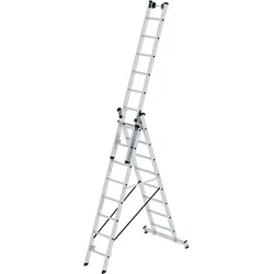 Munk Sprossen-Mehrzweckleiter 3-teilig mit nivello®-Traverse und Wandlaufrollen - 033308