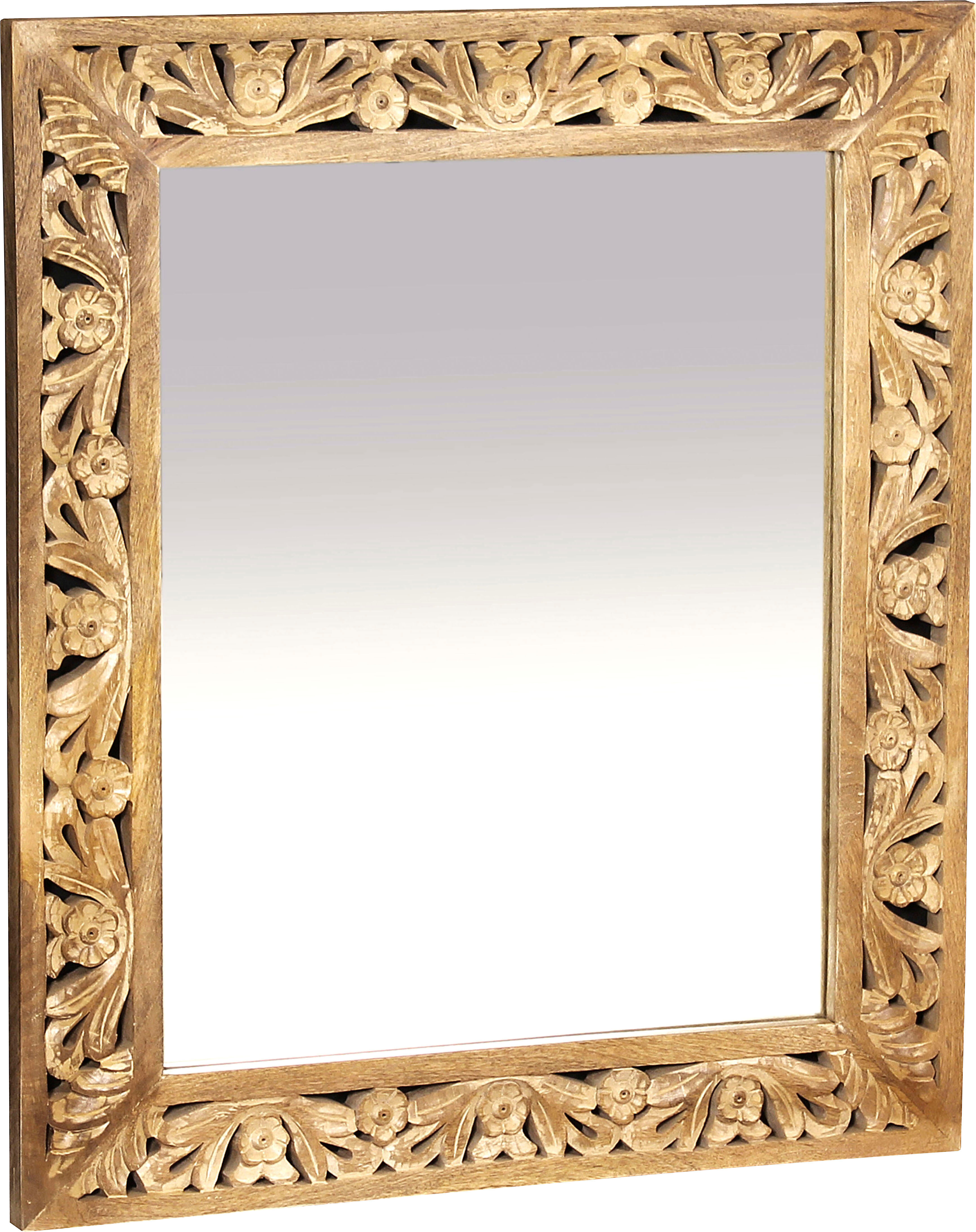 Wandspiegel SIT "Galle aus Mangoholz mit kunstvollen Schnitzereien", beige (natur), B:68cm H:79cm T:3cm, Glas, Massivholz, Spiegel, Wandspiegel, Jeder Spiegel ein Unikat mit handwerklich gestalteter Front natur B/H/T: 68cm x 79cm x 3cm
