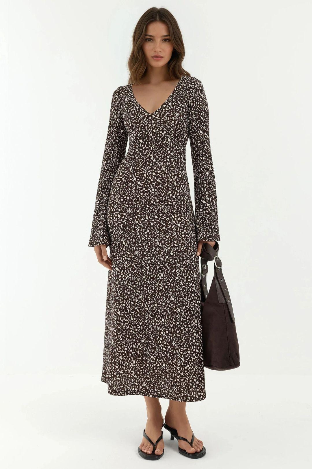 Elegantes Blumentop mit V-Ausschnitt im Bodycon-Stil maxi Kleid