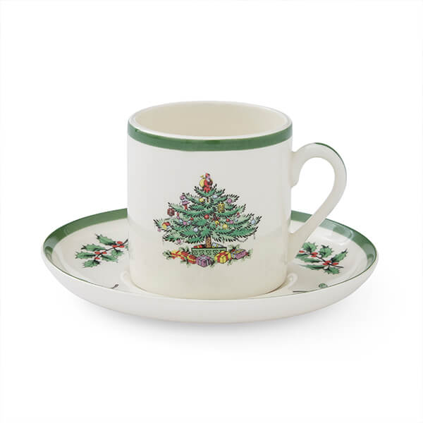 Spode Christmas Tree Set Of 4 Espresso Cups & Saucers