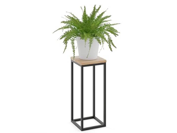 LAMO Manufaktur 50 cm Support Plantes Piédéstal pour Plantes Porte-plantes Interieur Cadre Noir Plateau 100% Bois Massif Couleur: Naturel