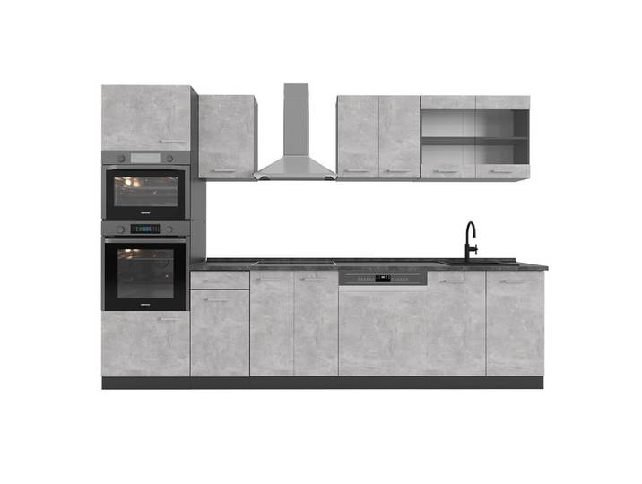 Cuisine avec armoire haute pt anthracite béton 300x81,6cm