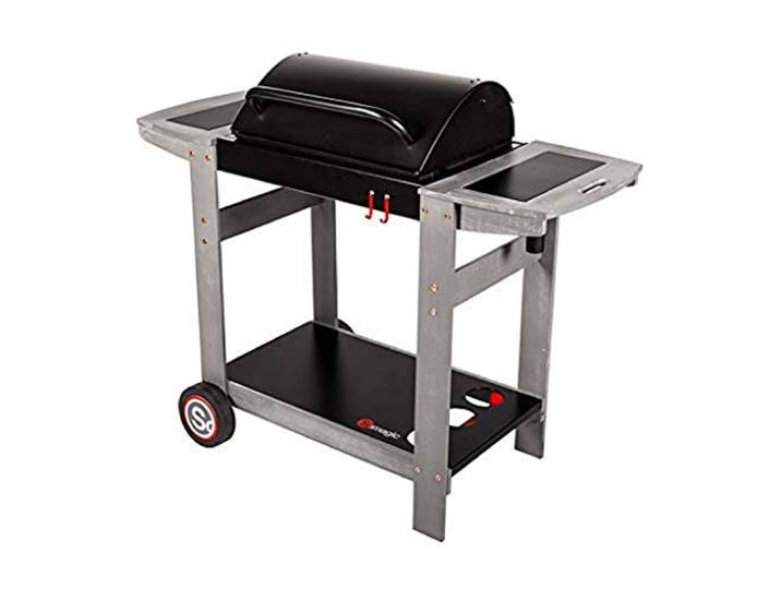 Barbecue au charbon Indiana\, avec chariot en bois et deux tablettes latérales