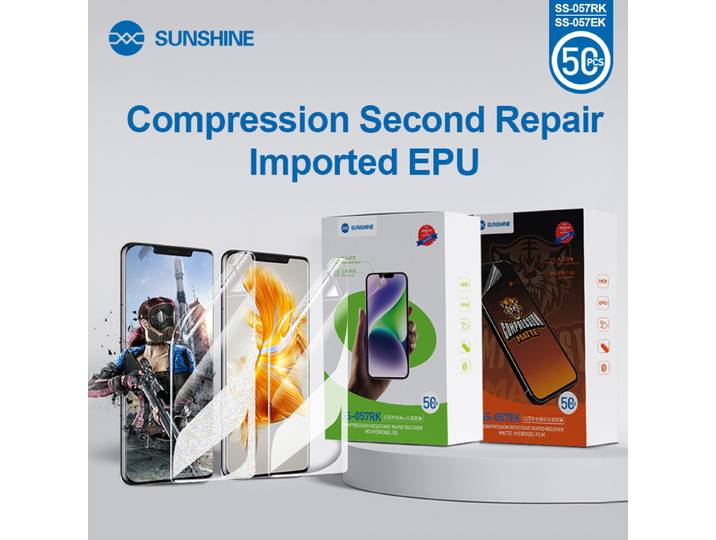 SUNSHINE 50 pièces SS-057EK, SS-057RK EPU Film Hydrogel Anti-stress réparation instantanée pour les séries SS-890C et Y22, avec 55 code de coupe