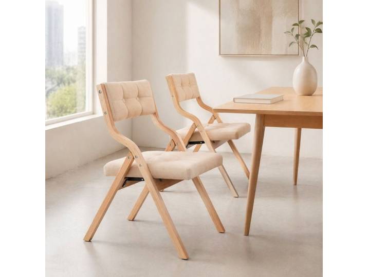 Chaises pliantes rembourrées HOMEFUN lot de 2 – bois et velours – khaki