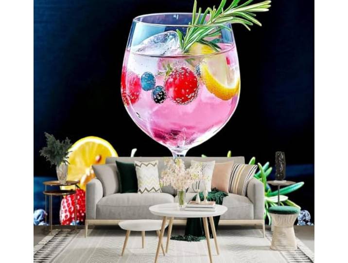 XLMING 3D Tapeten Rosa Weinglas Beeren Zitrone Eiswürfel Luxuriöse Seide Deko Aufkleber Geeignet für Restaurants Sofas Wohnzimmer Schlafzimmer Sowie alle Wände Wandbilder-430cm×300cm
