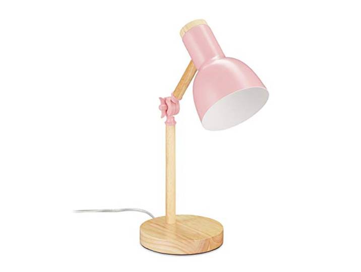 Relaxdays Lampe de Table de Travail\, Retro\,Bureau\,réglable\, Bois et métal\, E 14\, HxD 45\,5 x 14\,5cm\, Rose