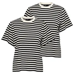 ONLY Damen T-Shirt 2er Pack - ONLLIVINA LIFE STRIPE TEE, Kurzarm, Rundhals, Streifen Schwarz/Weiß / XS