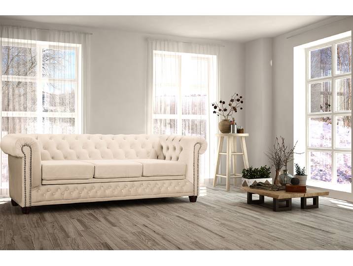 3-Sitzer Sofa Beige Samt Ravi 203 x 72 x 86cm Keine Funktion Industrial