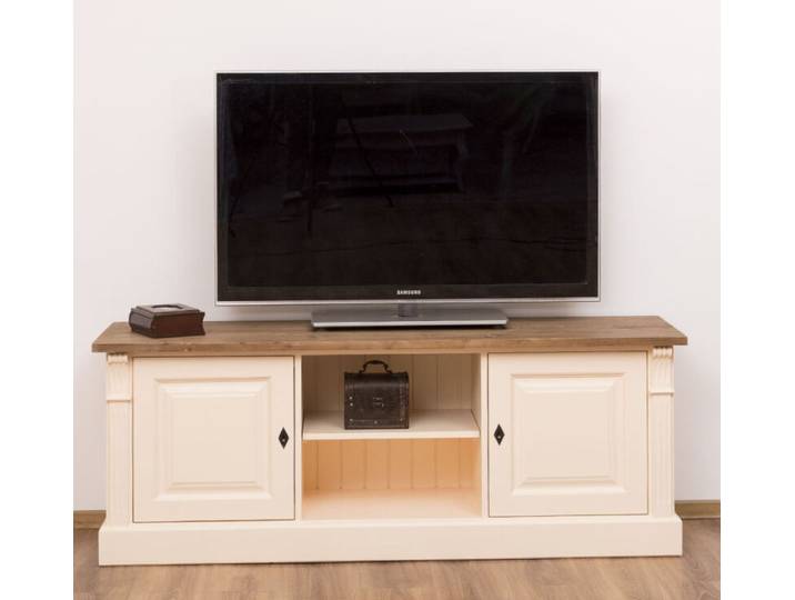 TV-Lowboard im Landhausstil Shabby Chic, eierschale-braun