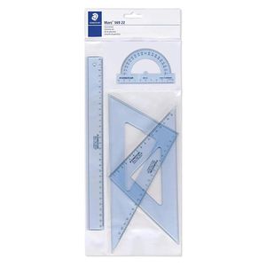 Staedtler Geometrie-Set Mars 569 22, 4-teilig, Lineal, 2 Zeichendreiecke, Winkelmesser