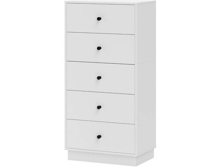 Modfu Kommode aus Holzwerkstoff 47x29x95 cm Weiß mit 5 Schubladen und Anti-Kipp-Schutz, modernes Design, 47x95x29 cm, Kleinmöbel, Kommoden, Kommoden