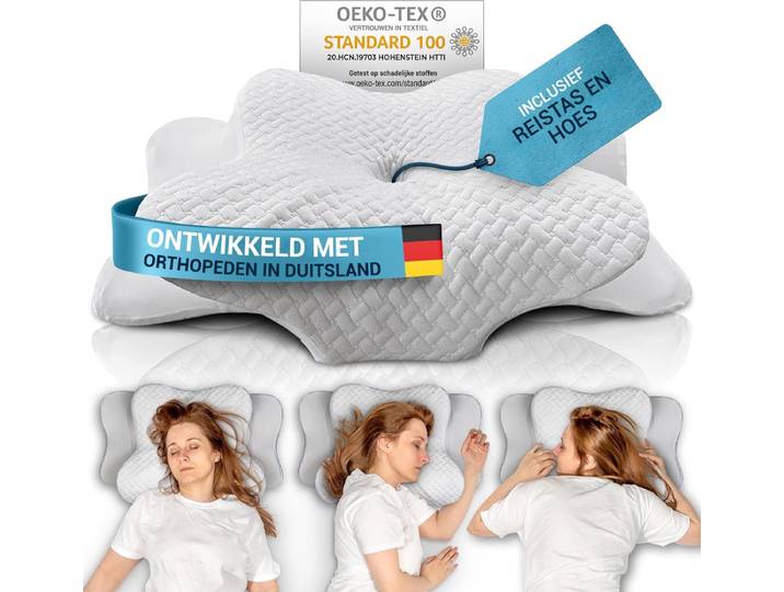 Glückstoff Orthopedisch Kussen Nekklachten met Memory Foam - Hypoallergeen\, Ergonomisch Kussen \, Voor Nacken- en Rugpijn\, Geschikt voor Alle Slapen\, Inclusief Jute Beutel