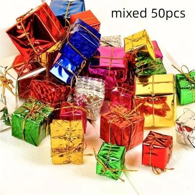 Inspire Select FestiveGlow Mini Christmas Gift Box Ornaments For Tree & DIY Party Decor (50 Piece Set) mixed 50 Pcs