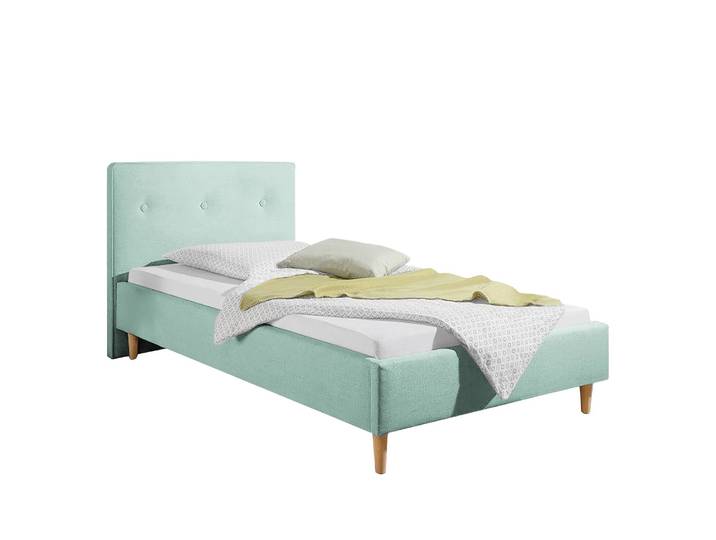 Lit capitonné Mosvik 100 x 200cm Tissu structuré Vert/Vert menthe