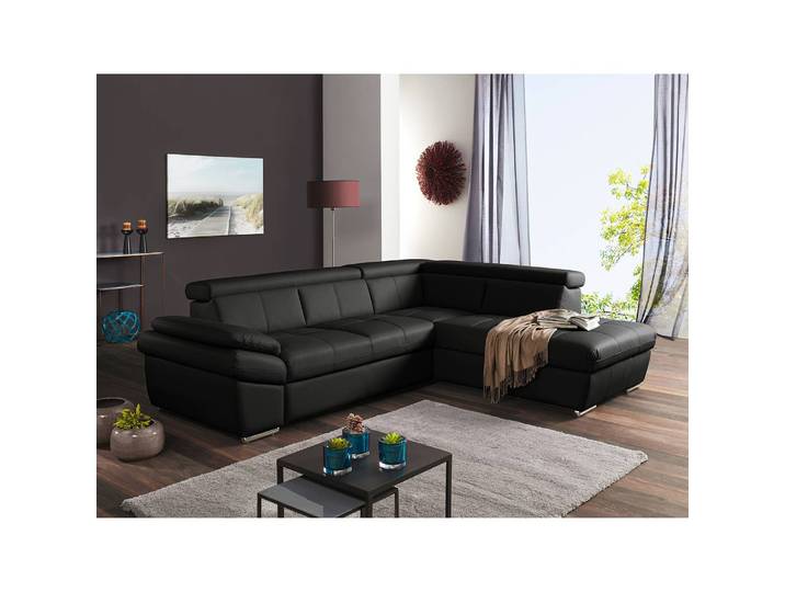 Ecksofa Barvas mit Ottomane Schwarz/Schwarz Material: Kunstleder 265 x 78cm Ottomane davorstehend rechts ohne Schlaffunktion Modern