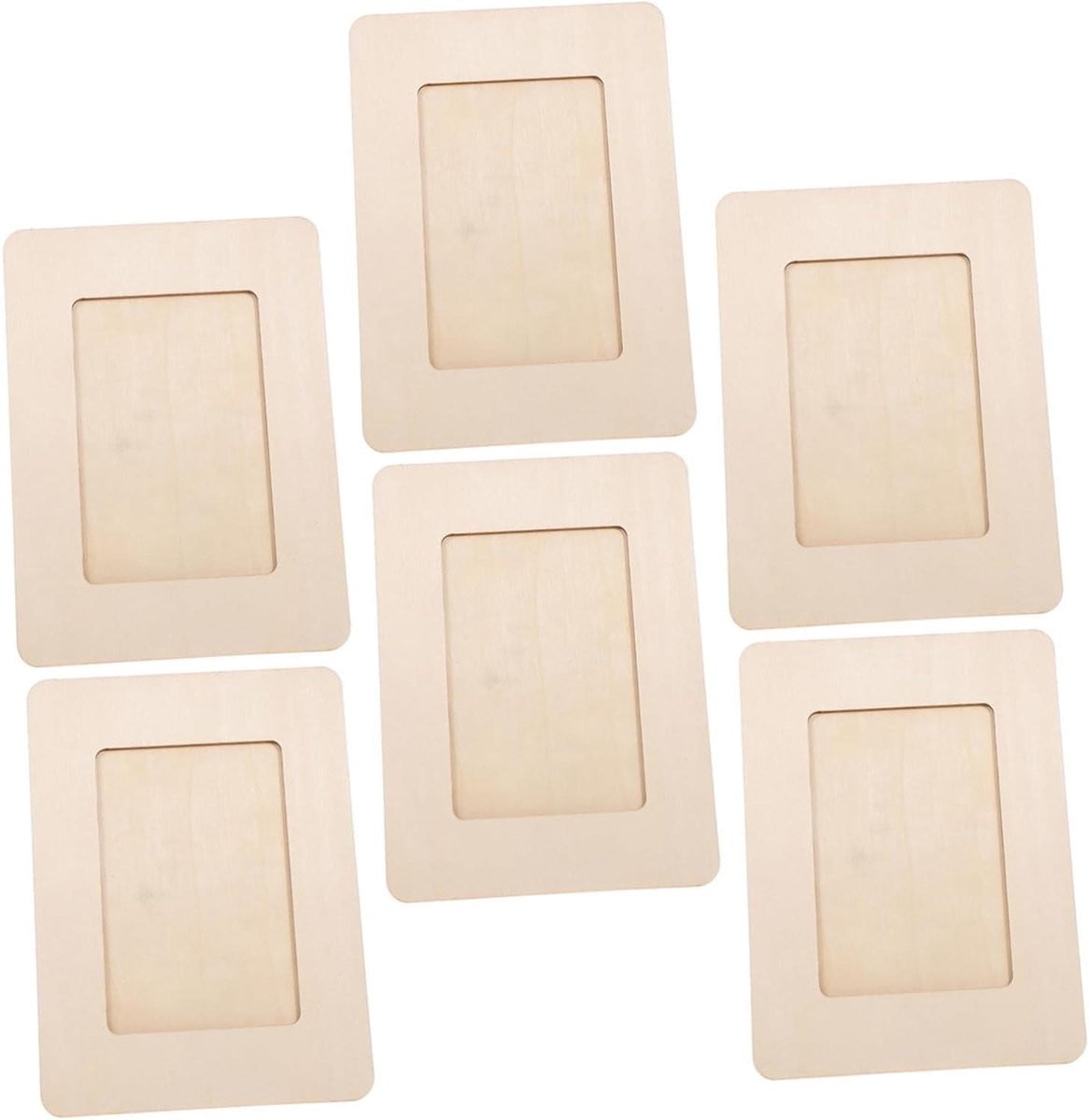 Set van 6 onbewerkte houten fotolijstjes om zelf te decoreren, beige
